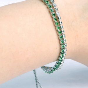 Adjustable Bracelet with Clear & Green Cubic Zircon Strands
